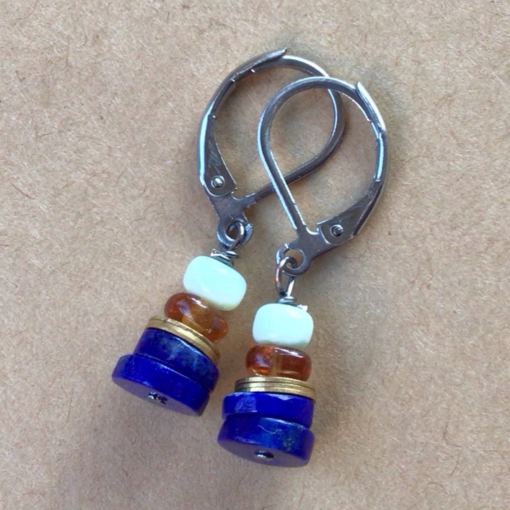 Lapis Citrine Peruvian Opal Sundance Charm Silver Earrings 25$